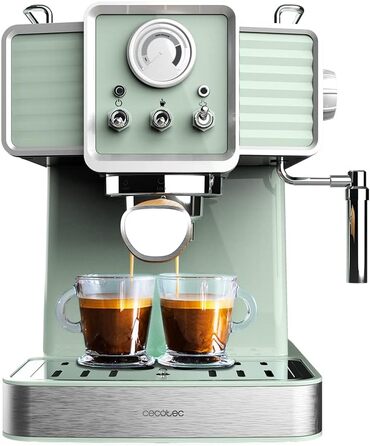 Еспресо-кавоварка Cecotec Express-Kaffeemaschine Power Espresso 20 Tradizionale, 1350 Вт, 20 Bar, з термоблоком та капучинатором, вінтажний дизайн, 1,5 л, світло-блакитний колір