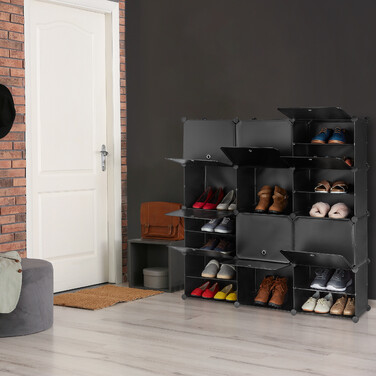 Relaxdays Black Shoe Cabinet with 24 Compartments