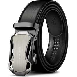 Чоловічий шкіряний ремінь BISON DENIM з автоматичною пряжкою - для ділового стилю, ширина 35 мм, чорний, розмір 120