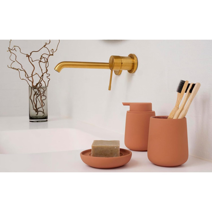 Zone Denmark Nova One Soap Dispenser for the Bathroom, Dispenser made of ceramic for hand soap/liquid soap, Diameter 8 cm, Height 11.5 cm, Capacity 250 ml, Mandarin