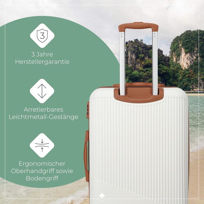 Тролей Travelite Bali 55x39x20 см, 2,5 кг, білий/cognac, з захисною оболонкою та кодовим замком. Підходить для ручної поклажі Lufthansa, Ryanair, easyJet