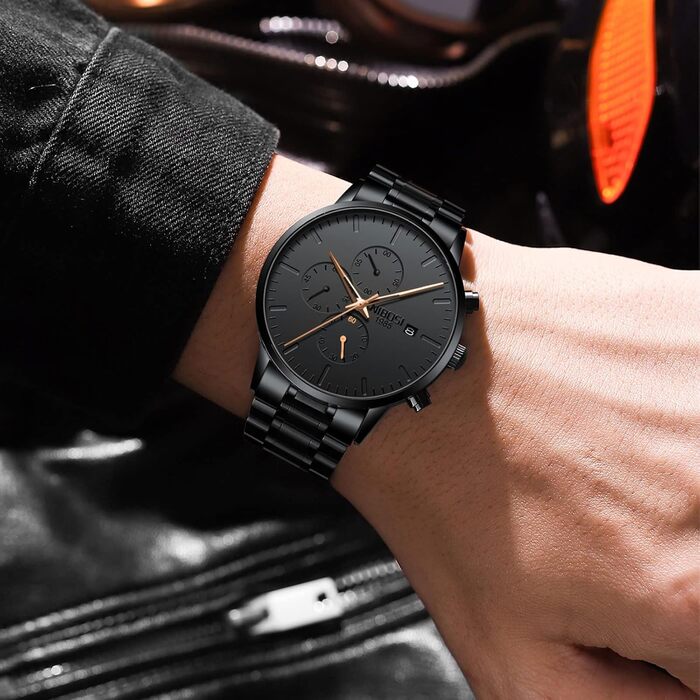 Годинник чоловічий NIBOSI - аналоговий хронограф, бізнес-стиль, водостійкий, з нержавіючої сталі, для молоді (Рожеве золото)