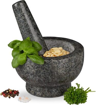 Набір для приготування спецій Relaxdays: гранітний ступка з толуштою, Ø 13 см, 250 мл, сірий