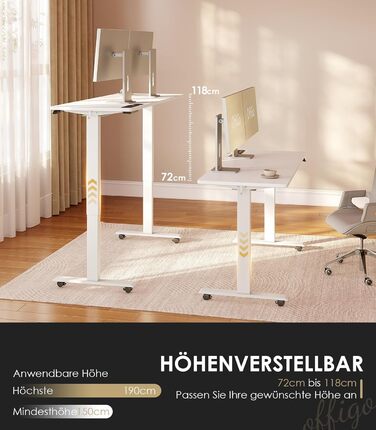 OffiGo Electric Standing Desk with USB Ports - Adjustable Height Desk, Memory Function, 160cm Width, White - Office & Home Desk