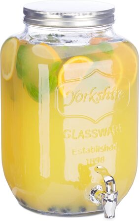 Relaxdays 2 x Drink Dispenser 8 l, Glass, Tap, Retro Juice Dispenser Gastro, Vintage Lemonade Dispenser Garden Party, Clear