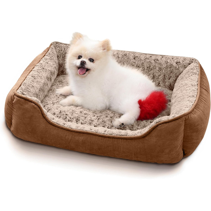 М'яке ліжко-диванчик для собак маленьких порід, миється, плюш, з антиковзною основою, 50 x 48 см, коричневий
