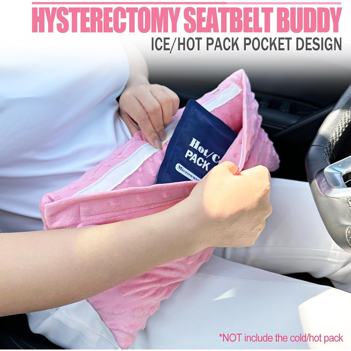 Hysterectomy Seat Belt Pillow, Hysterectomy Recovery, a Must-Have After Surgery, Belly Pillow with Ice/Heat Pack for Tummy Tuck, C-Section Recovery, Gifts, Minky Dot Coral