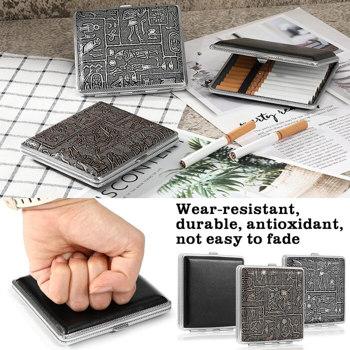 Чохол для сигарет зі шкіри та металу на 20 сигарет, нержавіюча сталь, 10 x 10 x 2 см