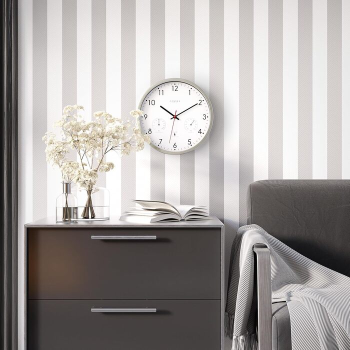 Cander Berlin MNU 3330 White Wireless Wall Clock with Temperature and Humidity Display, 12 inches (Ø) 30.5 cm