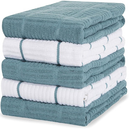 Sticky Toffee Dishcloths made from 100% cotton, terry cloth, 5 pieces, 40.6 x 71 cm, blue / aqua, soft, absorbent, for restaurant, bar, glassware, kitchen towels