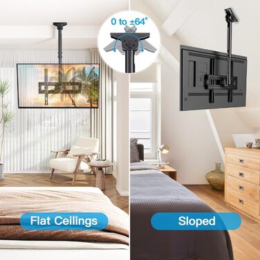 Full-Motion TV Ceiling Mount - Tilting and Swiveling, Adjustable for 26-65 inch Screens, 50kg Capacity, VESA 400x400mm