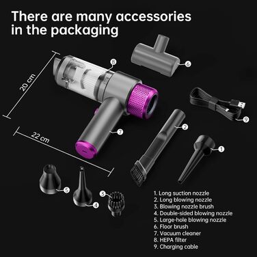Ручний бездротовий пилосос QQLIKE з акумулятором 15000Pa, HEPA-фільтр, для авто, кухні, видалення шерсті тварин, фіолетовий