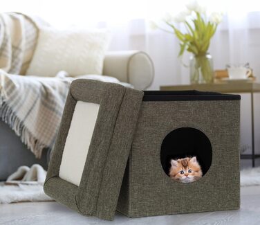 Relaxdays Cat Cave Indoor, Retreat for Cats & Small Dogs, Pet Hideaway 2 Levels, HxWxD: 44 x 38 x 38 cm, grey