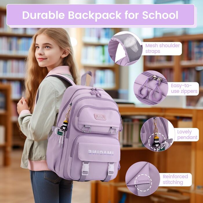 Шкільний рюкзак Tanou для дівчаток-підлітків, велика місткість, 9-16 років, водонепроникний нейлон, чорний (9573# фіолетовий)