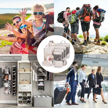 Набір органайзерів для валізи 10 шт. Packing Cubes з компресією, бежевий - органайзери для подорожей, сумки для одягу