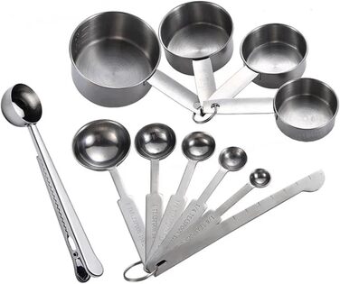 Measuring Spoon Set 8/10-Piece Stainless Steel Measuring Cups and Spoons, Stackable Serving Spoons, DIY Tools, Kitchen Accessories (11 Pieces)