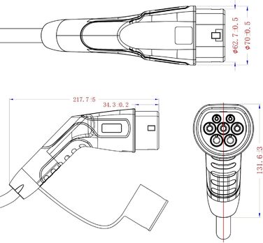 Кабель для зарядки електромобіля Type 2 (22kW, 32A, 5M) з варіатором напруги 3-фазний, з сумкою, для Tesla, e-Golf, ID.3, i3 (TÜV/CE/IP65)