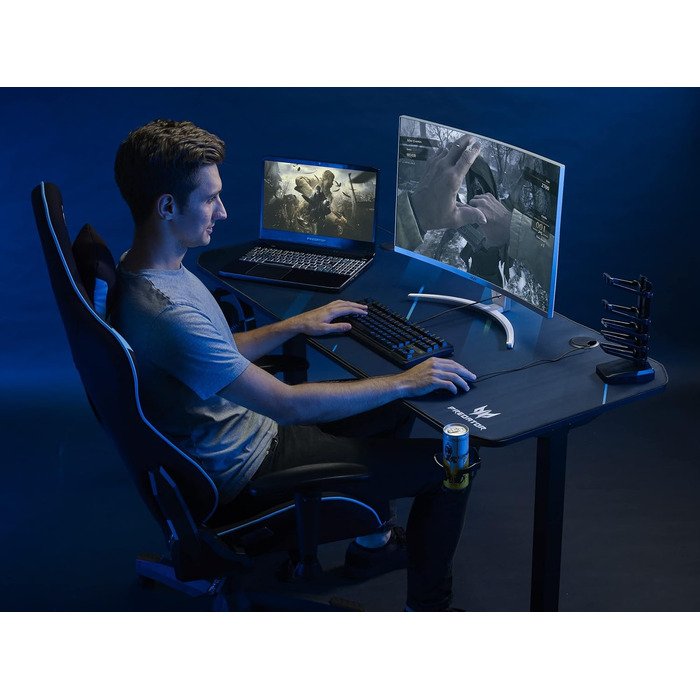 Ігровий стіл Acer Predator 140x60 см з килимком, підставкою для геймпадів, кабель-менеджментом, тримачем для навушників і напоїв