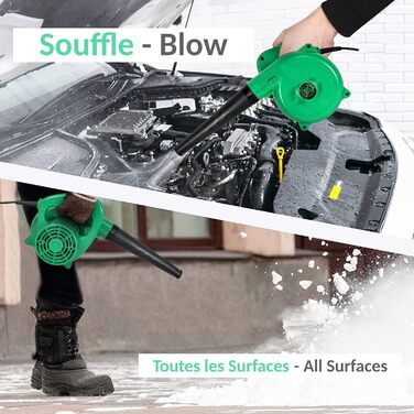 Fishtec - Mini Leaf Blower Electric - Reversible to Vacuum with Collection Bag - Cable Length 180 cm - 500 W - 40 cm - Green - Compact, Practical and Lightweight - Garden