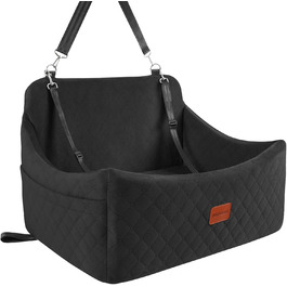 Wooaidagg Memory Foam Dog Car Seat - Washable & Detachable Pet Bed for Medium & Large Dogs - Includes 2 Leashes (Black, Large)