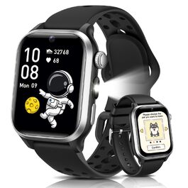 Смарт-годинник RUXINGX для дітей, 1.52″, крокомір, водонепроникний (IP68), з 170+ спортивними режимами, моніторингом серцевого ритму, сном, аудіокнигами, 20 карток для навчання, будильником, чорний