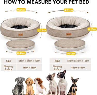 Кругле м'яке ліжко для собак та котів Deconovo, діаметр 61 см, ортопедичне, знімний кошик, Khaki