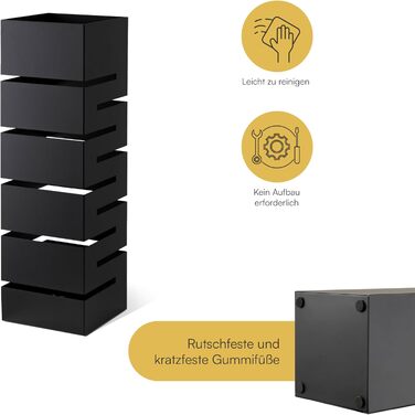 Підставка для парасольки Baroni Home з сучасним дизайном, метал, геометрія, з гачками та знімним піддоном, чорний, 15,5x15x49 см