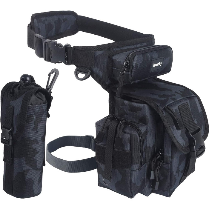Тактична набедрена сумка Jueachy, водонепроникна, для мотоциклів, риболовлі, кемпінгу (чорний камуфляж)