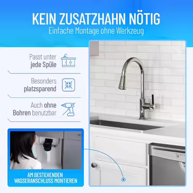 Premium Under-Sink Water Filter, 8 Liters/Minute, Removes 100 Contaminants, High Capacity, No Separate Faucet Needed, Sustainable Design, Made in Germany