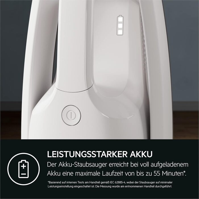 AEG HYGIENIC 5000 AS52HP25SH Cordless Vacuum Cleaner / 2in1 / Pleasantly Quiet at 80 dB(A) / 58% Recycled Material / Up to 55 Minutes of Runtime / Automatic / Self-Standing / Suitable for All Floors / Includes Accessories, White Model 2023 25.2V White Complete Accessories