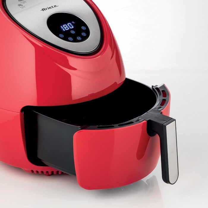 Ariete Airy Fryer XXL 4618, Hot Air Fryer 7 Liter, 60-Minute Timer, LCD and Touchscreen with 7 Cooking Levels, Maximum Temperature 200° C, Capacity 2.5Kg, 1800W, Red