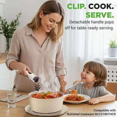 Набір посуду NutriChef 18 предметів з керамічним покриттям, знімні ручки, без PTFE, антипригарний, економний, для духовки та плити (кремовий, знімні ручки)