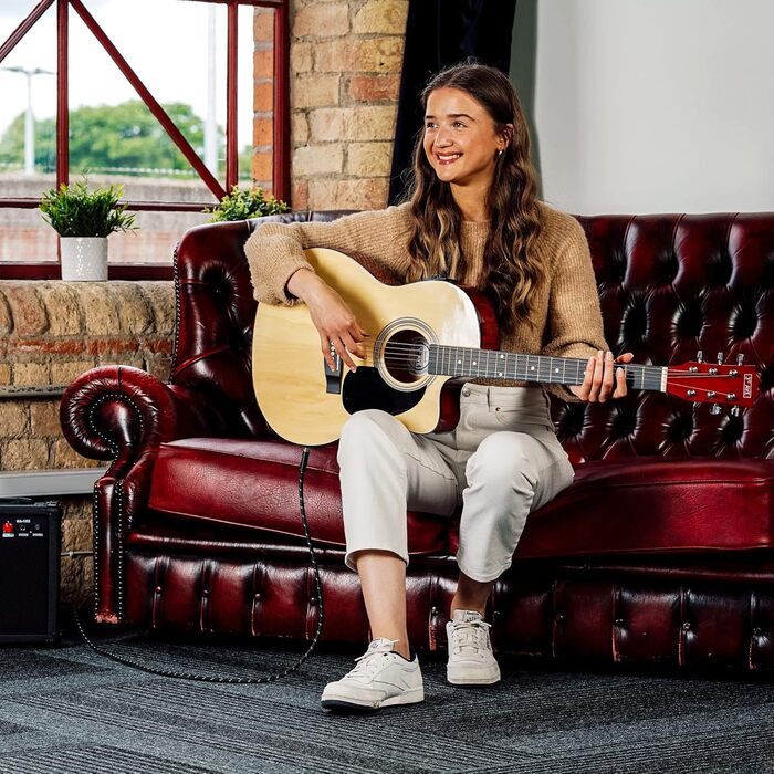 3rd Avenue 4/4 Вестерн-гітара (набір) з вирізом, для початківців – 6 місяців безкоштовних уроків, чохол, ремінь, медіатори та запасні струни – натуральний колір, електроакустична