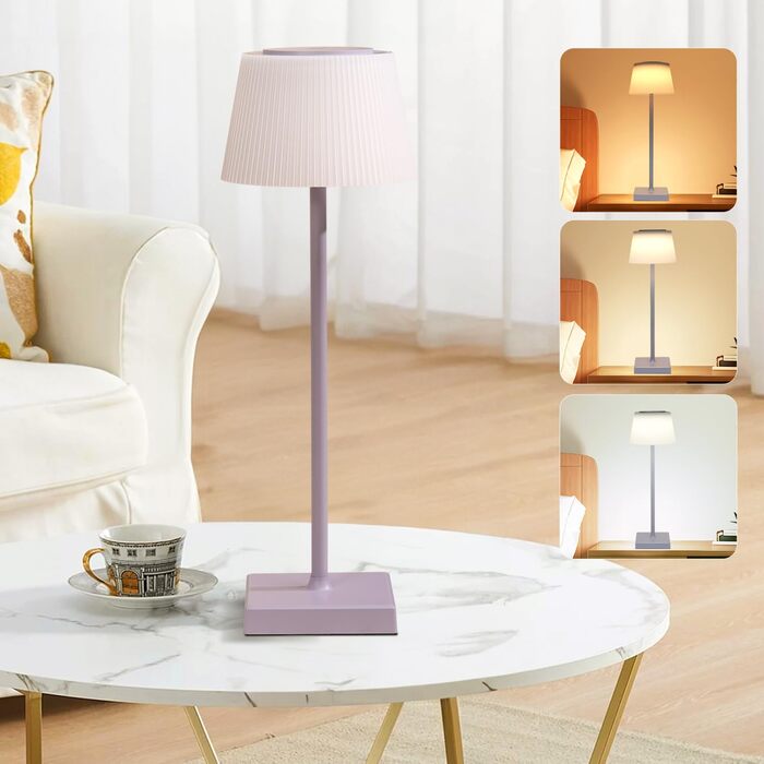 Світлодіодна настільна лампа Aigostar акумуляторна бездротова, димується сенсорно, 3 режими світла, водонепроникна IP54 для дому та саду - фіолетова