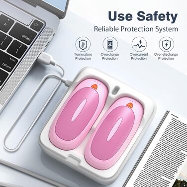 Електричні грілки для рук 2 шт. 4000mAh з зарядним кейсом 10000mAh, 3 режими нагріву, USB-C, для катання на лижах, кемпінгу, подарунок, рожевий