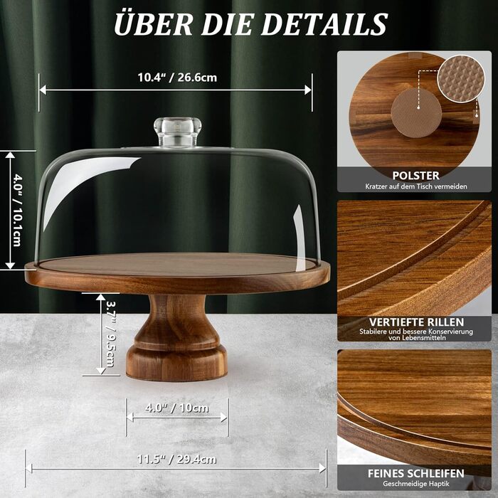 Тортенева таця ANBOXIT з ніжками, підставка для торта, таця для пирога з кришкою, тортоглінка з акрилу, дерев'яна підставка для торта з кришкою - ніжки акрил, кришка - ніжки