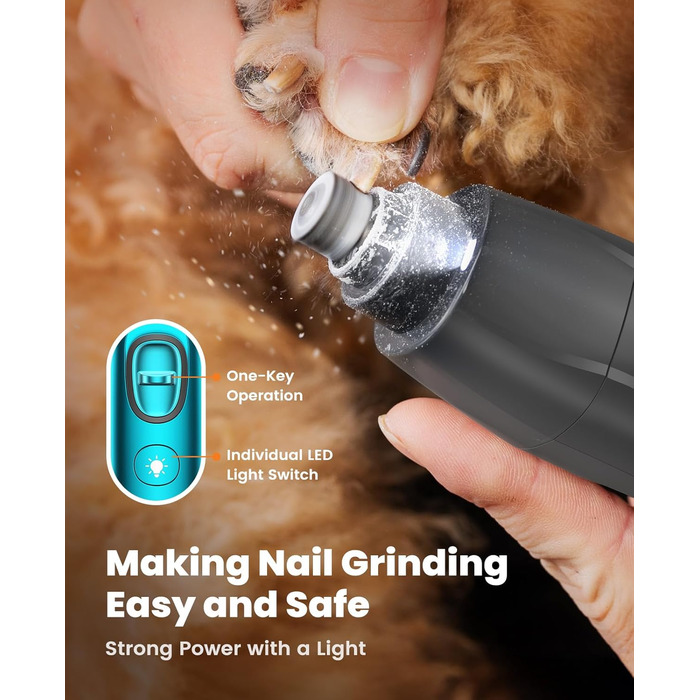 Oneisall 4-in-1 Pet Grooming Kit: Dog & Cat Hair Clippers, Trimmer & Nail Grinder with LED Light - Rechargeable Blue