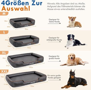 Ортопедичне ліжко для собак Caliyo, малі породи – подушка для собак з екошкіри, водонепроникна та пральна, з піною з пам'яті, диван для собак з 4 бортиками, килимок для собак 85×63×20 см, чорний