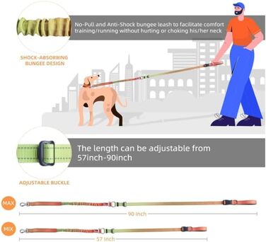 Міцна повідок для собак COSYHOMELONDON, без натягу, з амортизатором, для прогулянок та тренувань, з кріпленням для авторемня, 1,2 - 1,8 м, кольорова