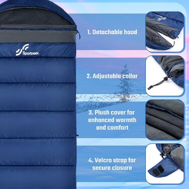 Спальний мішок зимовий XXL 230x90 см з капюшоном та підкладкою Kristallsamt для дорослих, -5°C