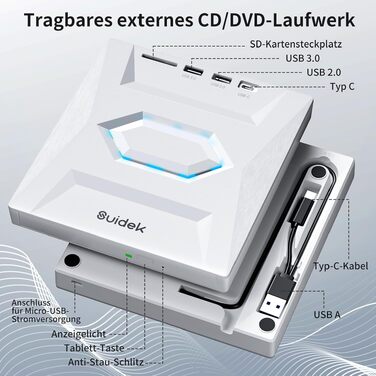 Зовнішній CD/DVD-привід SUIDEK для ноутбука та ПК, DVD +/-RW записувач з SATA 2.5