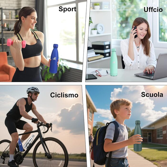 Термос-пляшка спортивна Grsta 750 мл, з нержавіючої сталі, подвійні стінки, BPA-Free, для кемпінгу, подорожей, спорту (Блакитно-зелений)