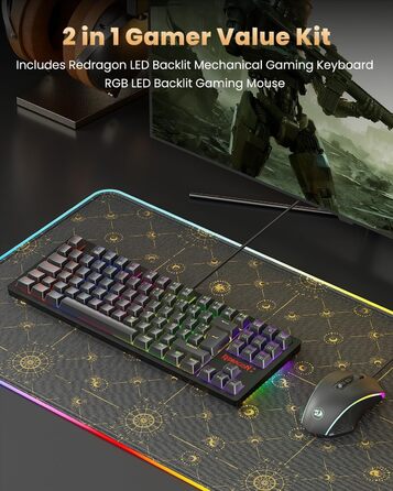 Redragon K552 Комплект: Механічна клавіатура та миша для геймінгу з RGB-підсвічуванням, brown switches, 4200 DPI, QWERTZ DE Layout