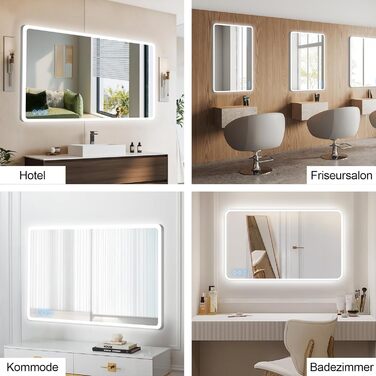 Дзеркало для ванної кімнати з підсвічуванням 100x60 см, сенсорні кнопки, IP65, 3 режими кольору, функція пам'яті, HD скло, горизонтальне/вертикальне встановлення