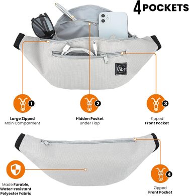 Поясна сумка Vibe Bauchtasche для жінок, чоловіків та дітей - фанна-пак, поясна сумка, кишеня для телефону на фестивалі, вечірці, рейві, спорті, на відкритому повітрі, фітнесі, велосипеді, бігу. Універсальний розмір (універсальний розмір, сірий)