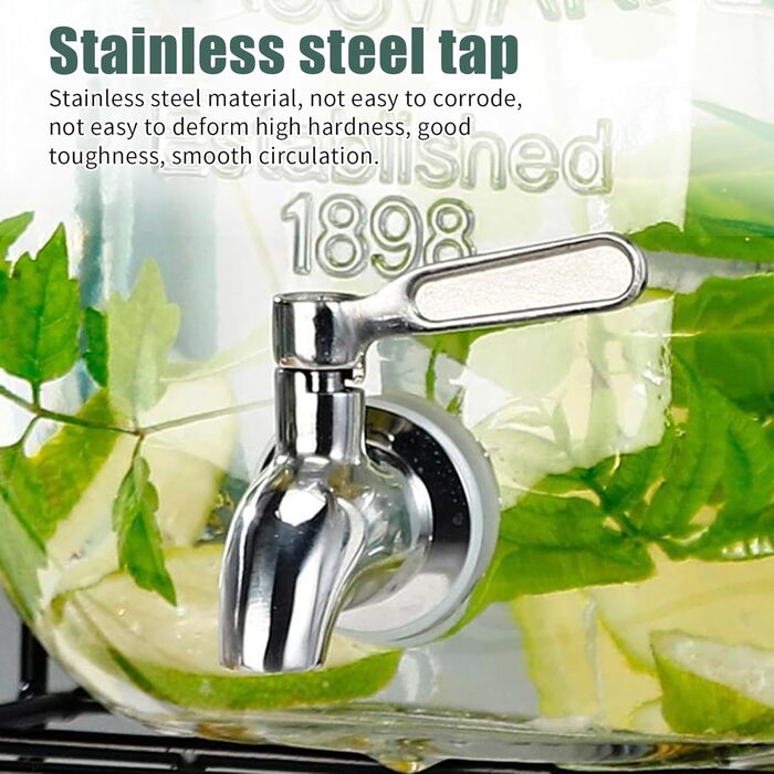 Keg-shaped drink dispenser, 3L/4L/5L glass water dispenser with stand, keg decanter with tap, alcohol dispenser ideal for wine, whisky, beer, juices, lemonade, gifts for friend, husband, father (4L)