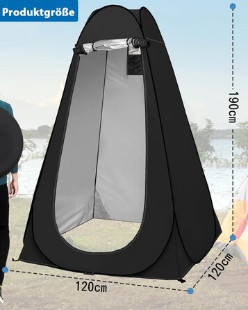 Намет для душу Pop-up, 2 вікна, 120x120x190 см (Чорний). Переносний умивальник для пляжу, кемпінгу, риболовлі