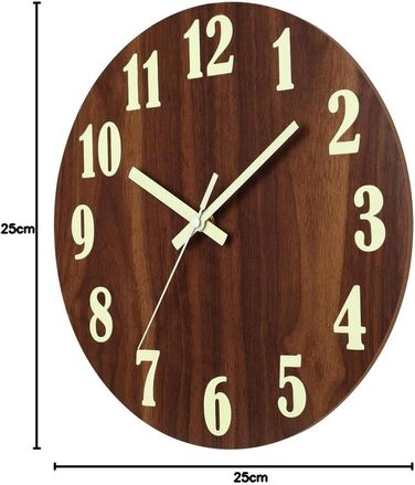 HZDHCLH Funk Wall Clock Silent No Ticking 25 cm Easy to Read Clock for Kitchen, Living Room, Bedroom, Bathroom, Home Office (Wood Color - Electric Wave)