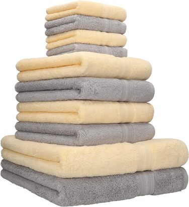 Betz 10-Piece Towel Set Gold Color Beige & Silver Gray, Quality 600 g/m², 2 Shower Towels 70 x 140 cm, 4 Hand Towels 50 x 100 cm, and 4 Washcloths 30 x 30 cm
