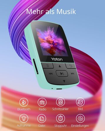 MP3-плеєр YOTON з Bluetooth 5.2, Hi-Fi звук, FM-радіо, диктофон, регулятор гучності, навушники, підтримка SD до 128 ГБ (М'ятний)